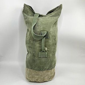Vintage Military Green Duffle Bag w/ Strap & Handle Large 34”x23” Flat